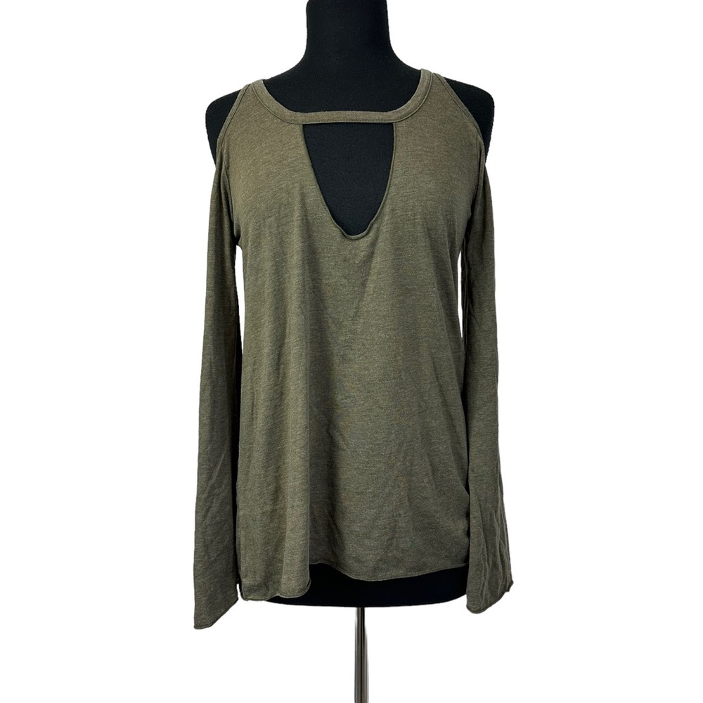 Chaser Cold Shoulder Jersey Top M Flare Sleeve Green